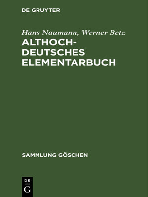 cover image of Althochdeutsches Elementarbuch